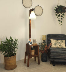 Gerard Wooden Floor Lamp with Brown Base and Jute Fabric Lampshade - WoodenTwist