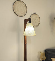 Gerard Wooden Floor Lamp with Brown Base and Jute Fabric Lampshade - WoodenTwist