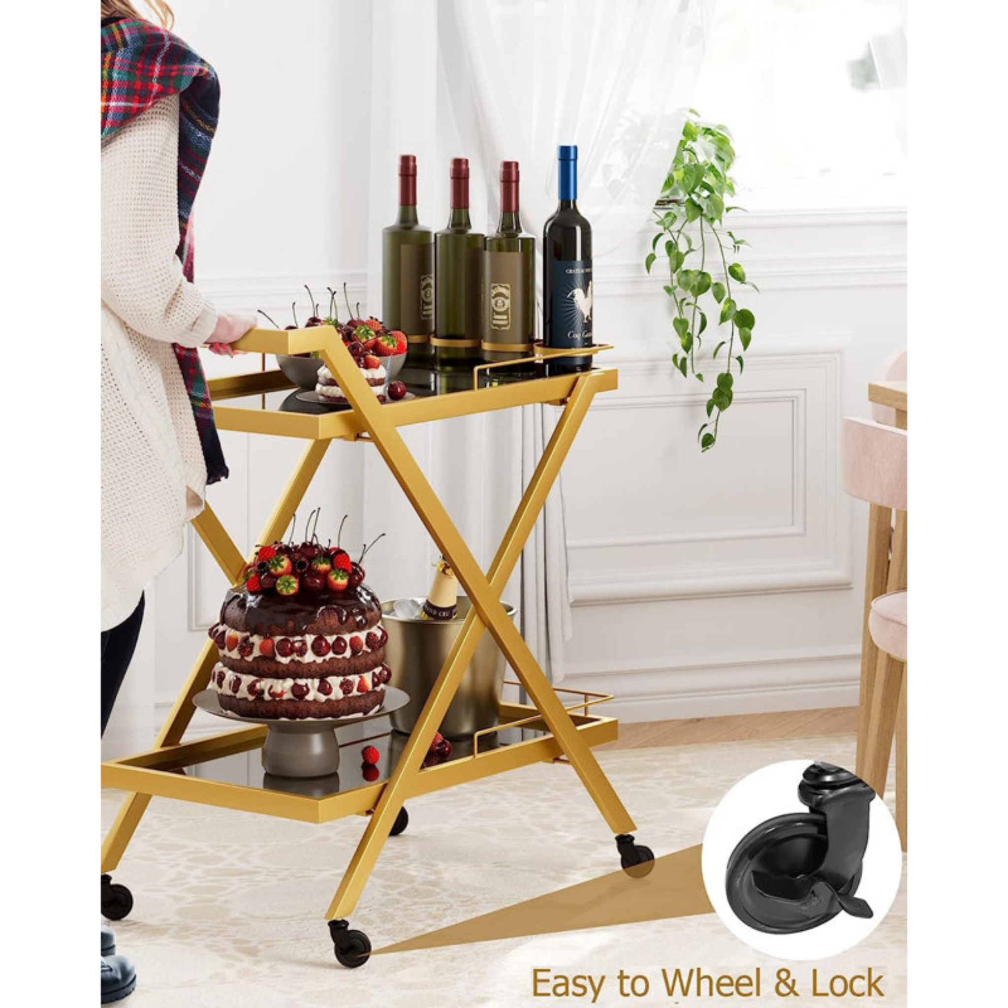 Gold-finish drinks trolley 