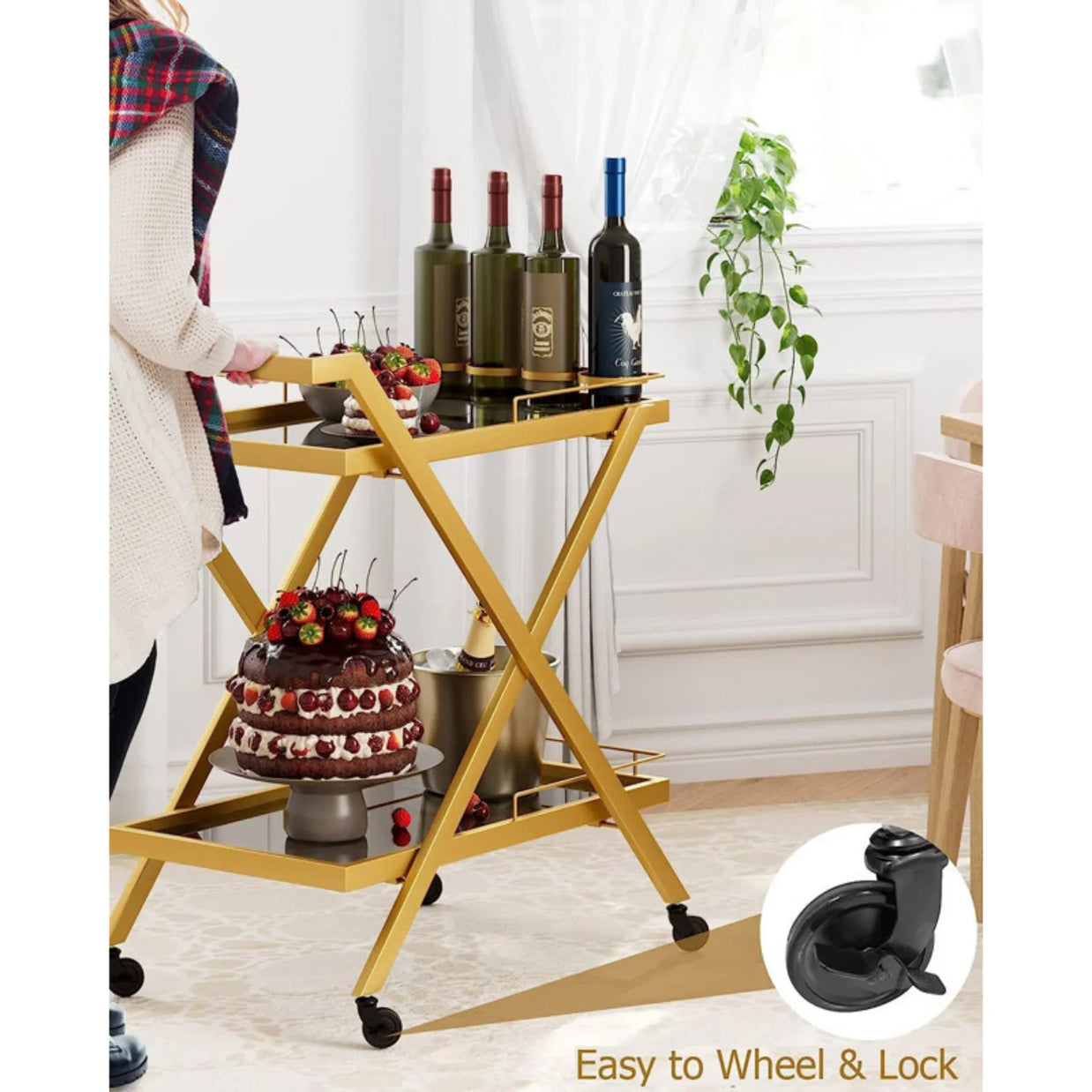Gold-finish drinks trolley 