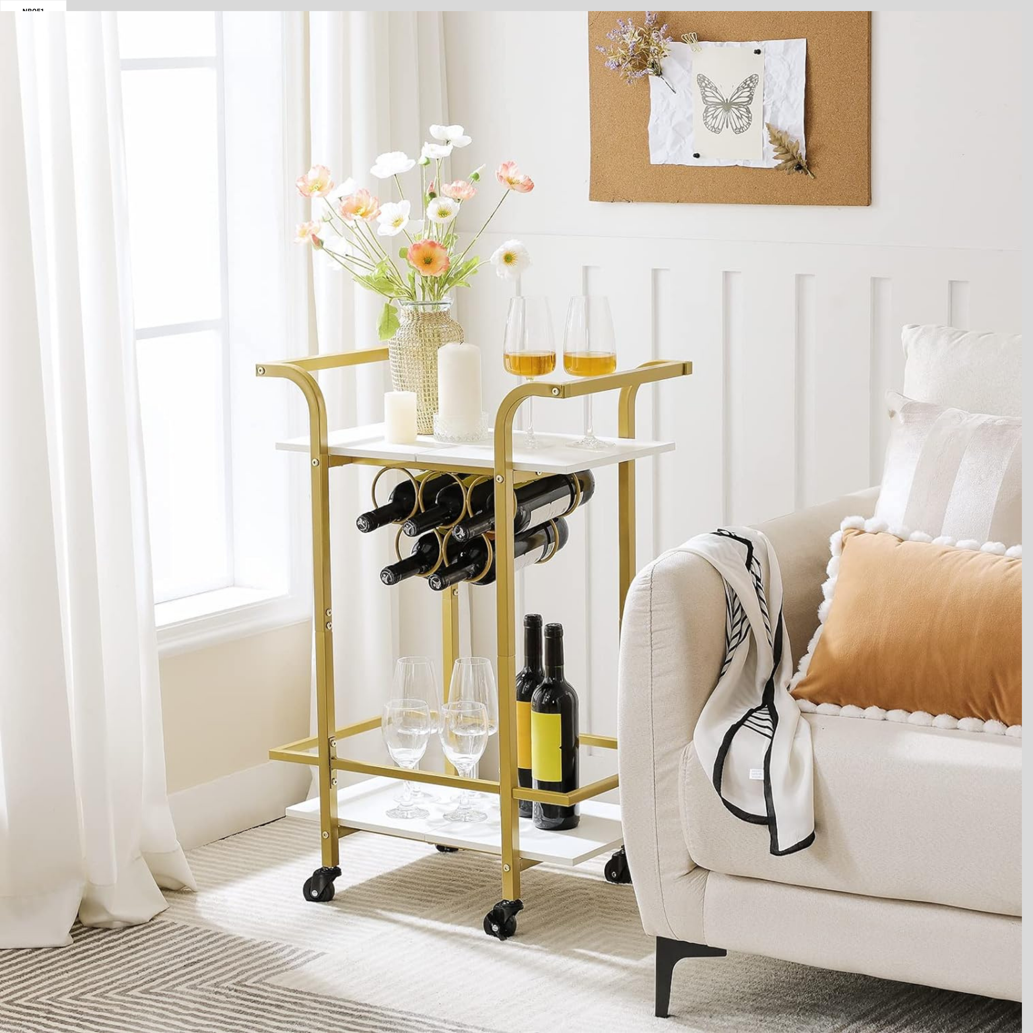 Gold-framed serving cart