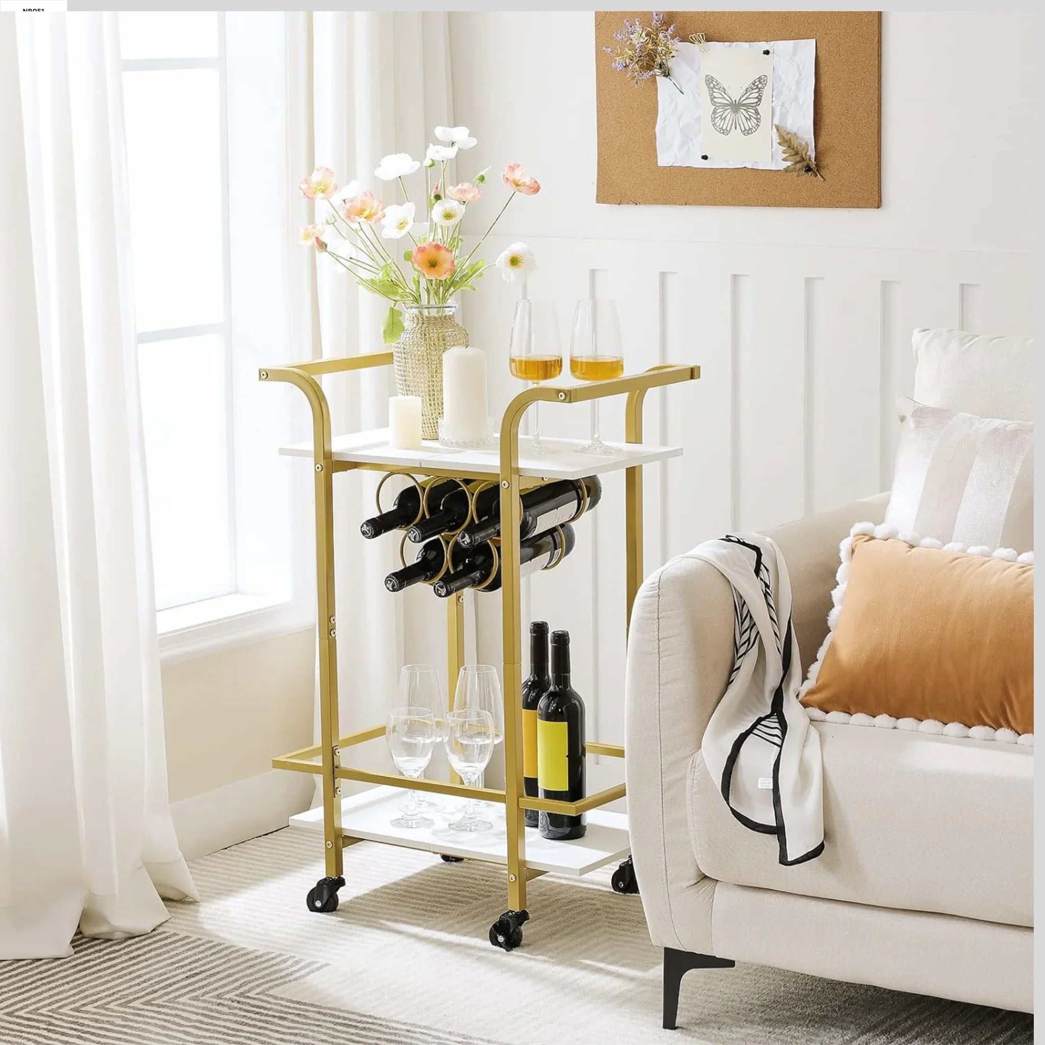 Gold-framed serving cart