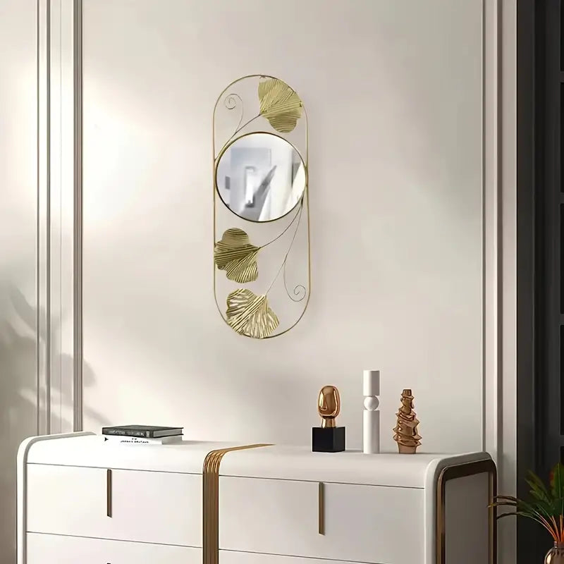 Gold wall mirror with artistic metal 