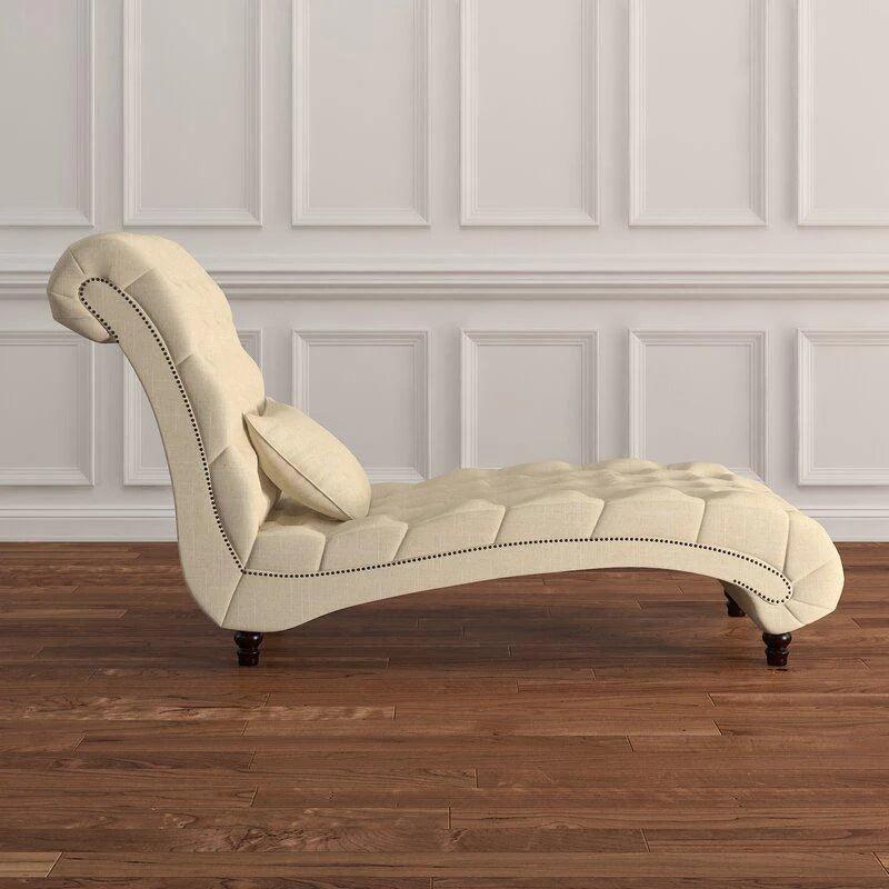 Wooden Twist Dormitorio Button Tufted Modernize Solid Wood Couch Chaise Lounge - WoodenTwist