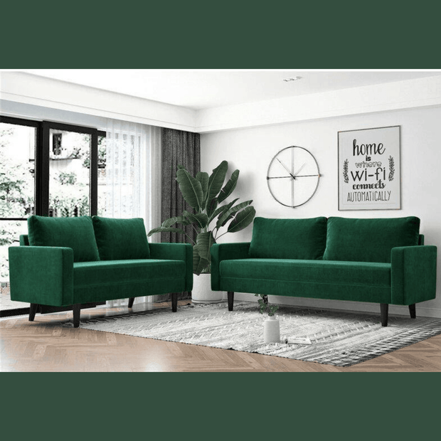 Wooden Twist Allay Designer Handmade Velvet Fabric Solid Wood Soft & Comfortable Sofa Set - WoodenTwist