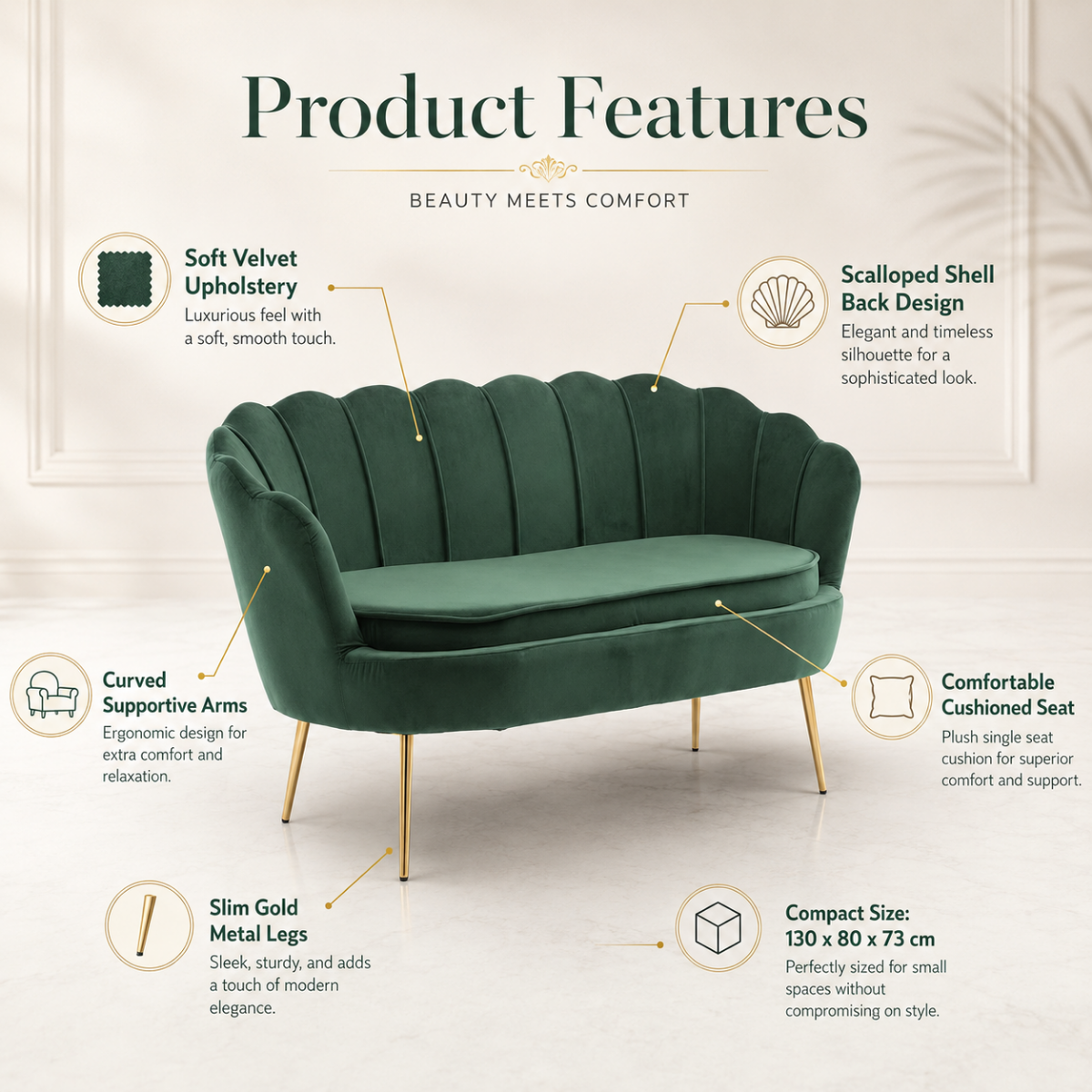 Wooden Twist Terciopelo Flared Arm Solid Wood Metal Legs Velvet Fabric Loveseat Modern Chaise Lounge