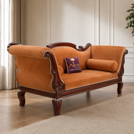 Wooden Chaise Lounge Couch for Living Room (Brown Walnut)