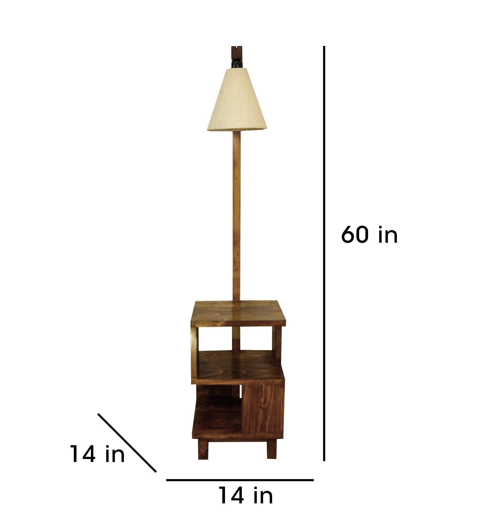 Henry Wooden Floor Lamp with Brown Base and Jute Fabric Lampshade - WoodenTwist