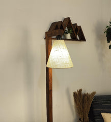 Henry Wooden Floor Lamp with Brown Base and Jute Fabric Lampshade - WoodenTwist