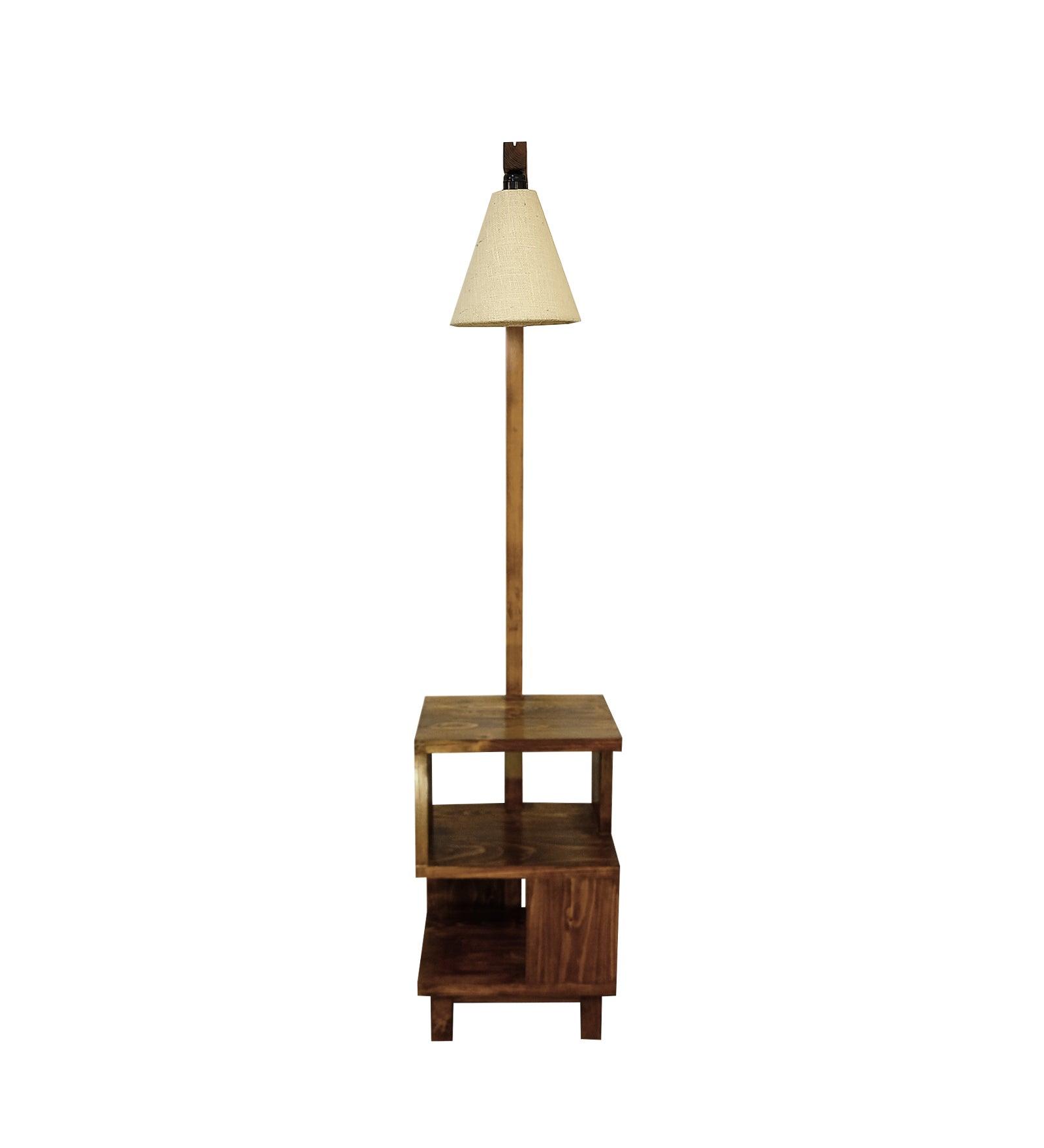 Henry Wooden Floor Lamp with Brown Base and Jute Fabric Lampshade - WoodenTwist