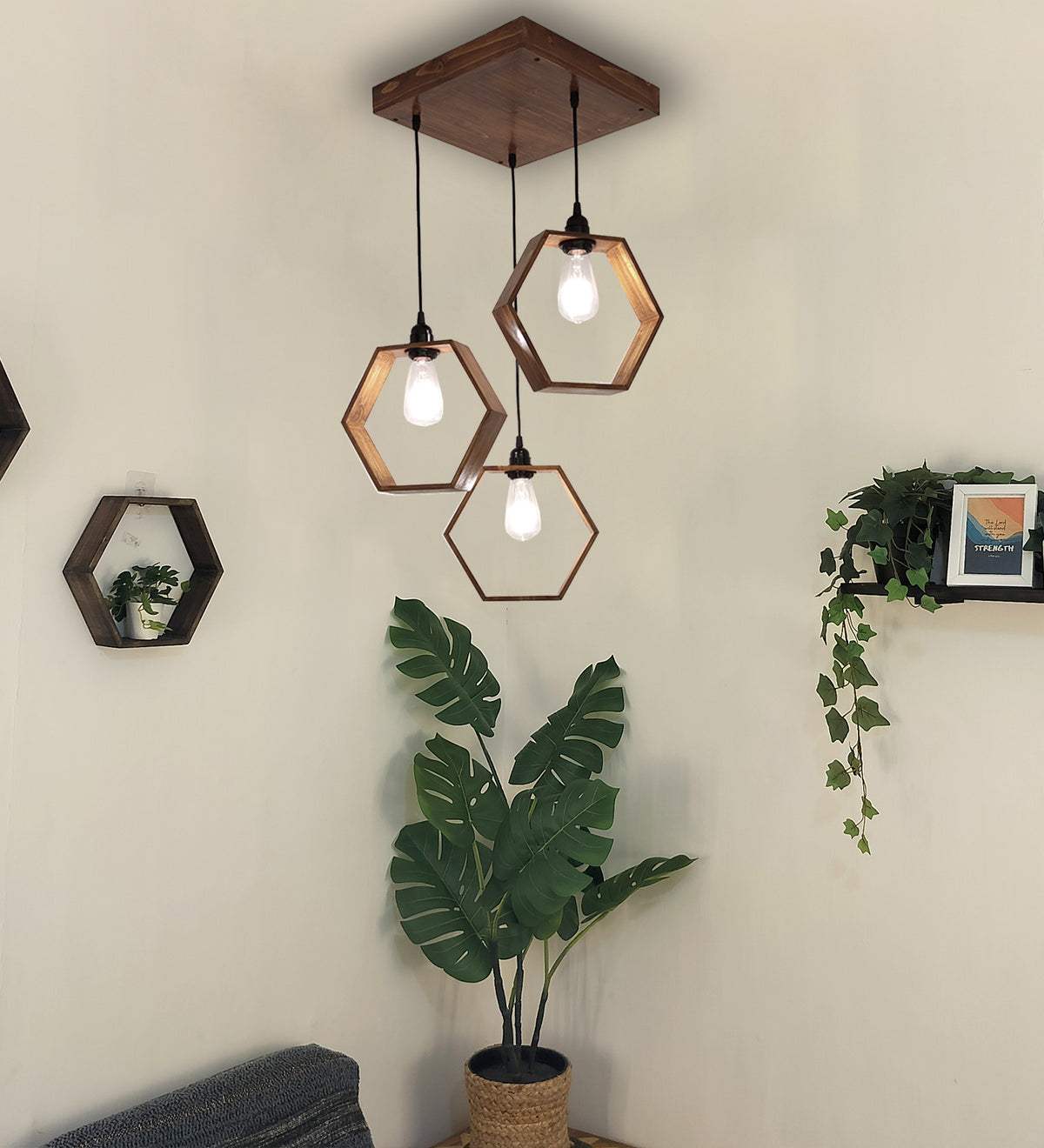 Hexagram Brown Cluster Hanging Lamp