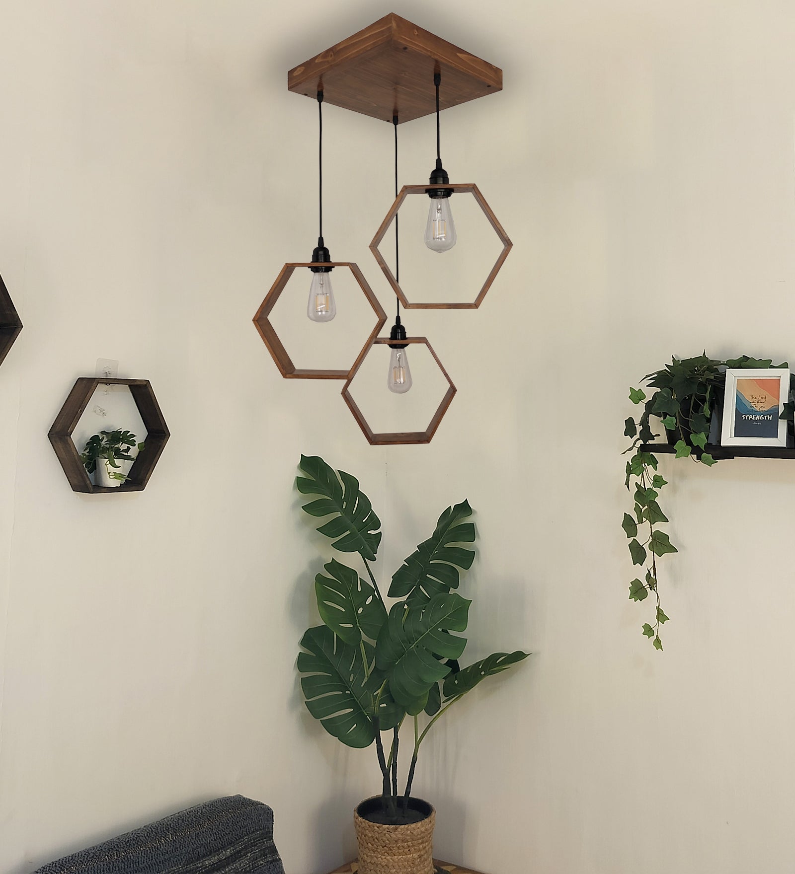 Hexagram Brown Cluster Hanging Lamp