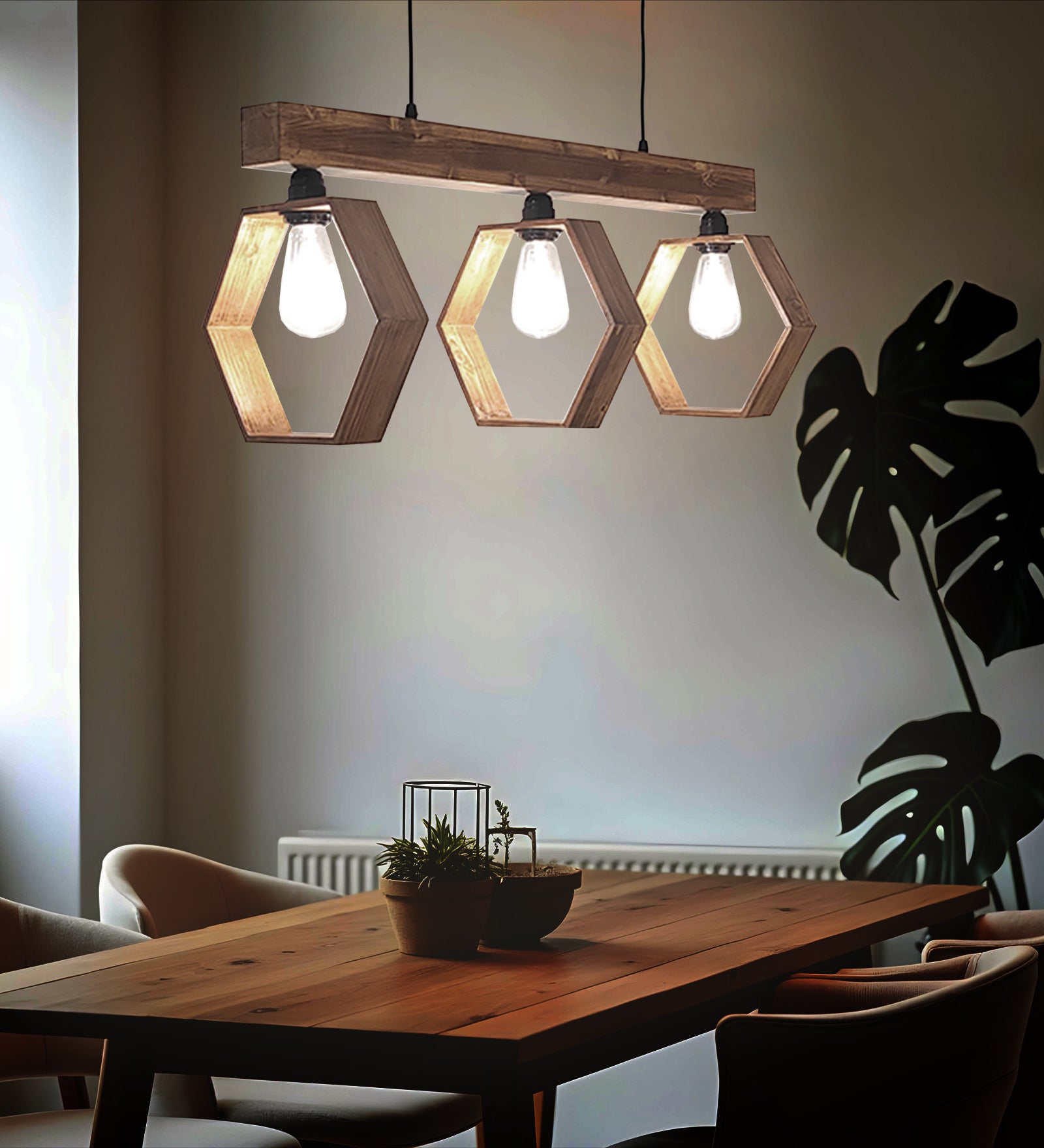 Hexagram Brown 3 Series Hanging Lamp