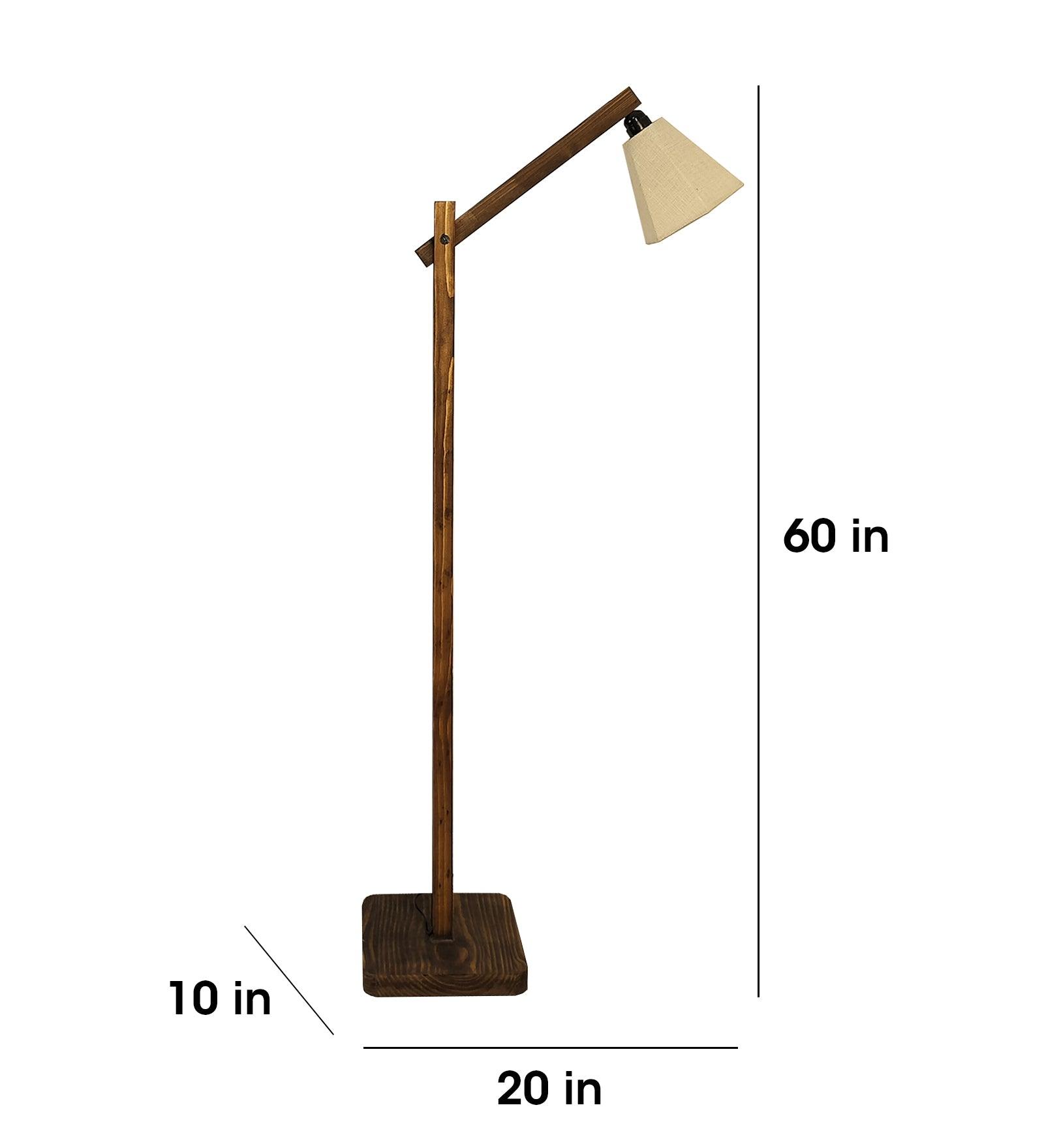 Hinge Wooden Floor Lamp with Brown Base and Beige Fabric Lampshade - WoodenTwist