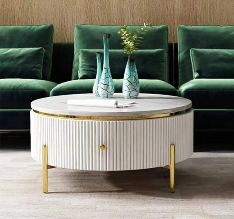 Round Storage Nesting Table with Marble Top - Modern and Elegant Living Room Accent Furniture ( Iron ) - WoodenTwist