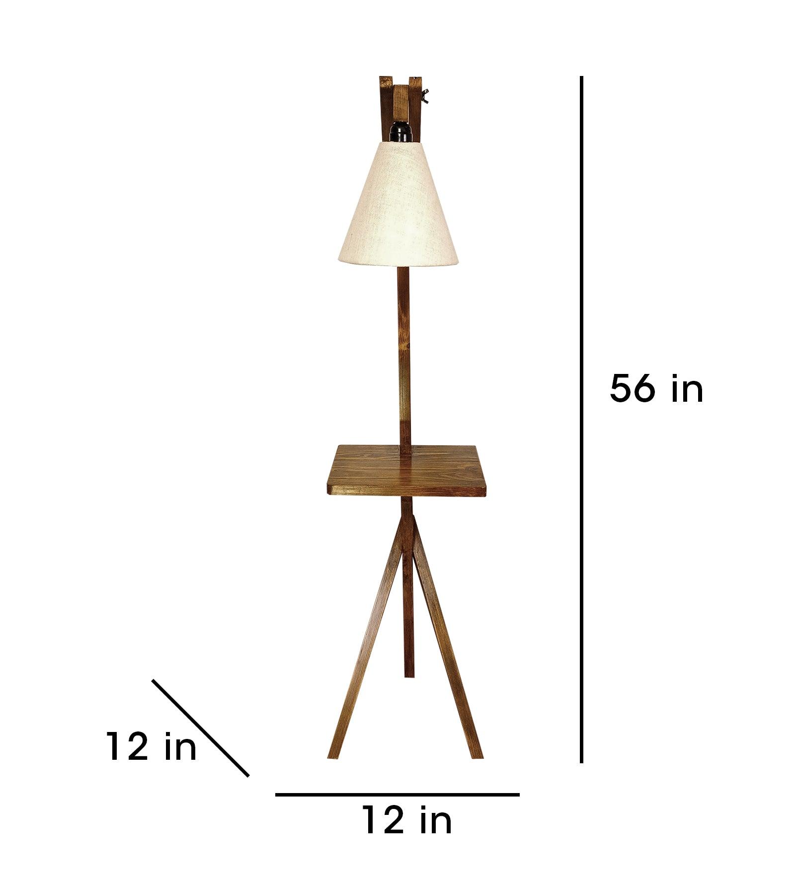 Hubert Wooden Floor Lamp with Brown Base and Jute Fabric Lampshade - WoodenTwist