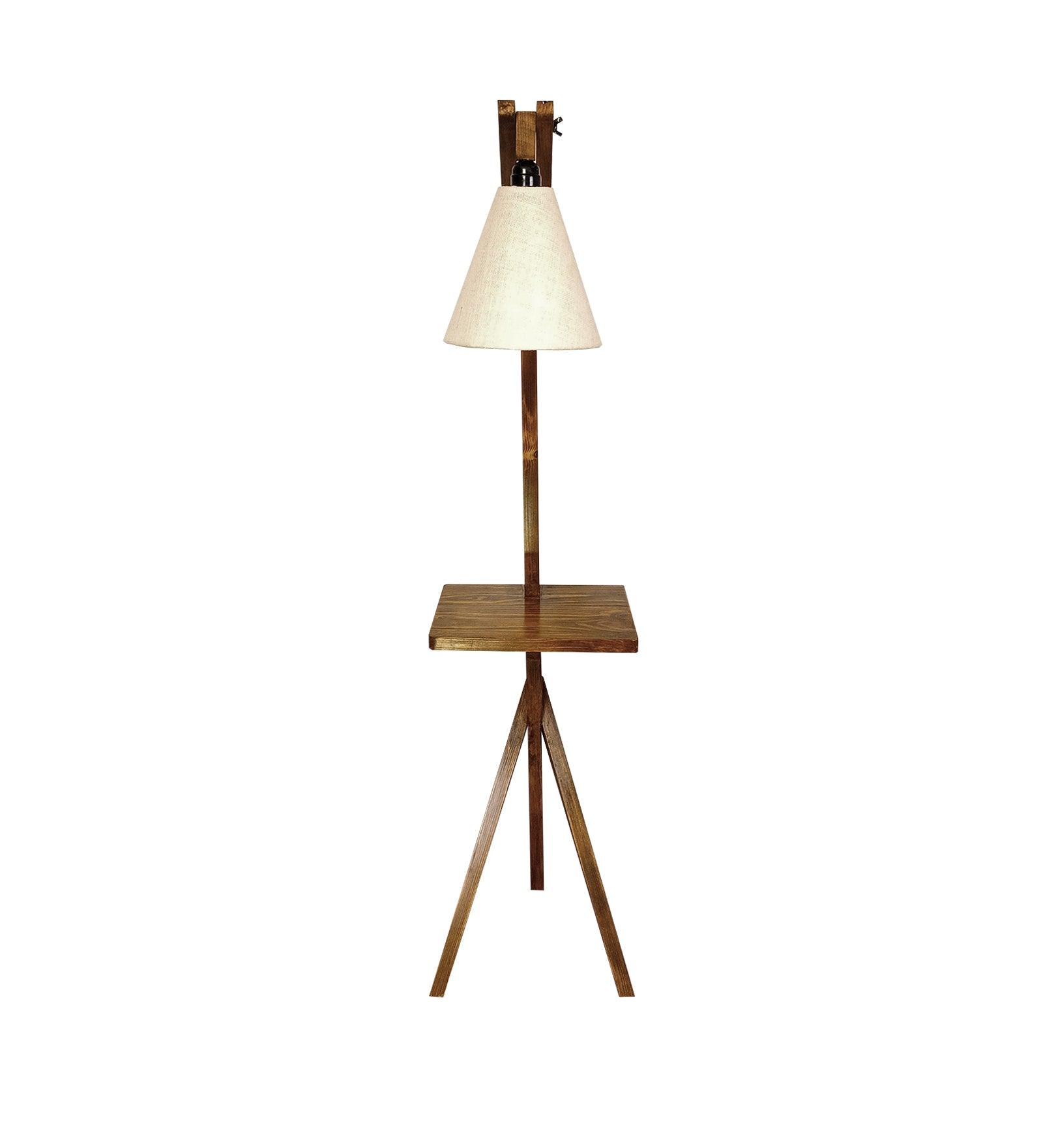 Hubert Wooden Floor Lamp with Brown Base and Jute Fabric Lampshade - WoodenTwist