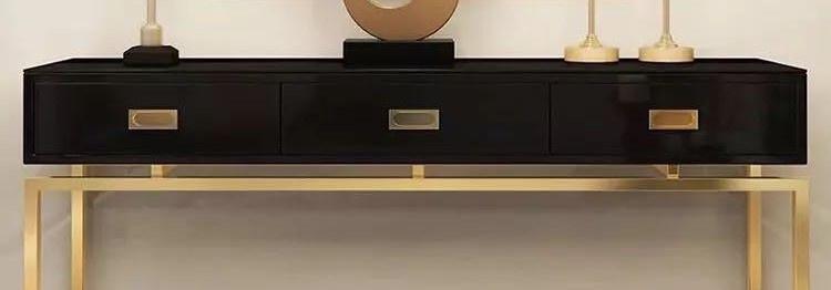 Modern Black Storage Console Table with 3 Drawers | Decorative Console Table - WoodenTwist