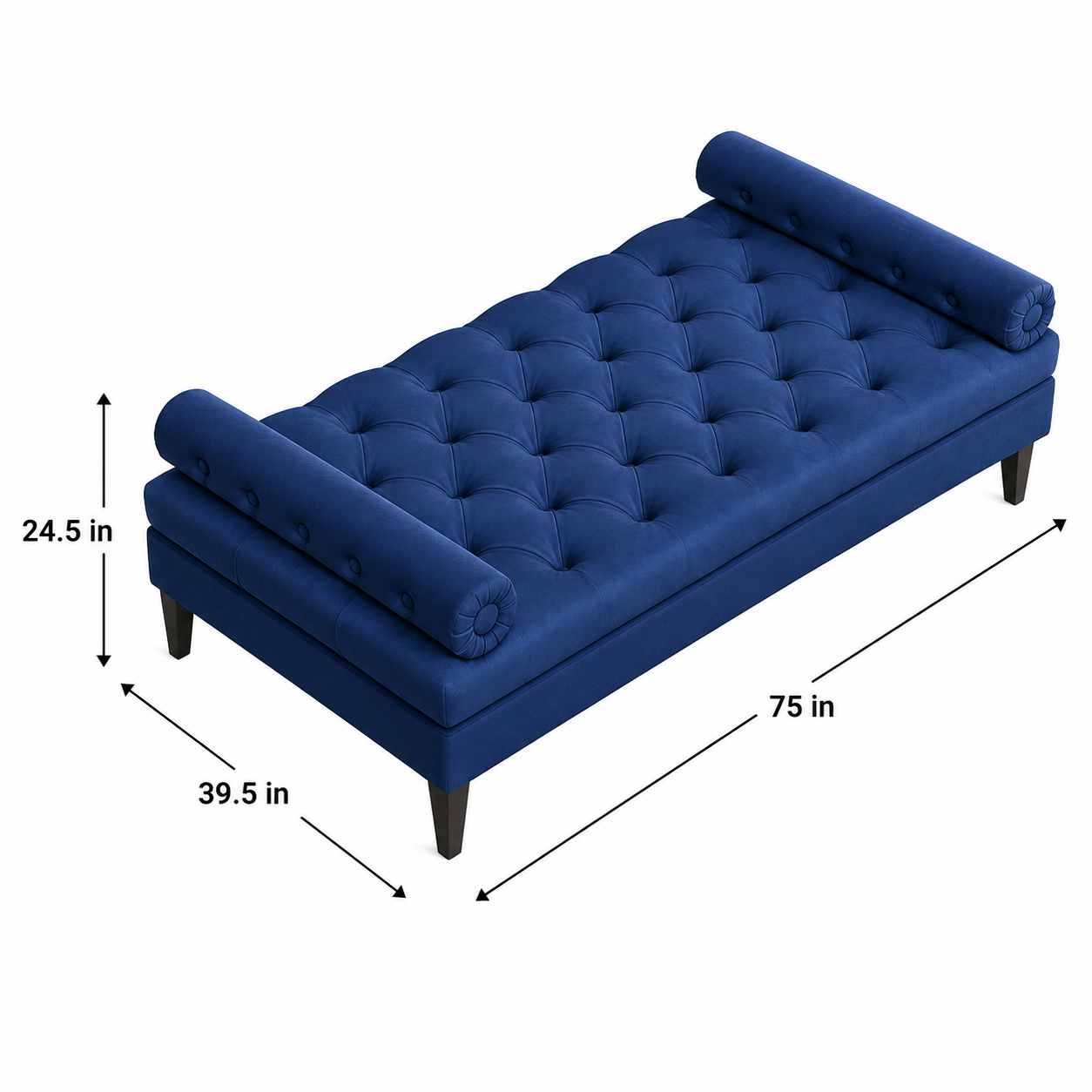 Bolstered Three Seater Diwan Lounge Sofa for Living Room (Blue Velvet)