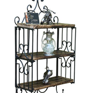 Wooden & Iron 3 Shelf Book/ Kitchen Rack With Cloth/Cup Hanger - WoodenTwist