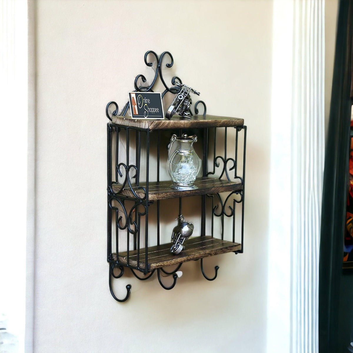 Three shelves and hangers in mango wood