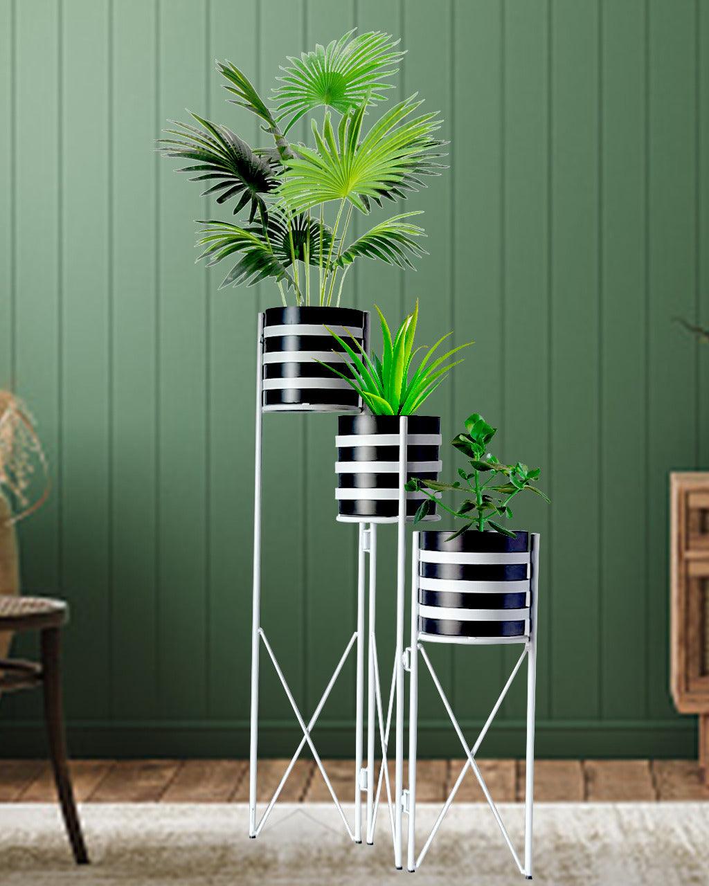 WHITE & BLACK CROSS PLANTER STAND SET OF 3 CROSS - WoodenTwist