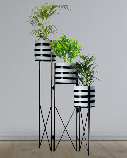 WHITE & BLACK CROSS PLANTER STAND SET OF 3 CROSS - WoodenTwist