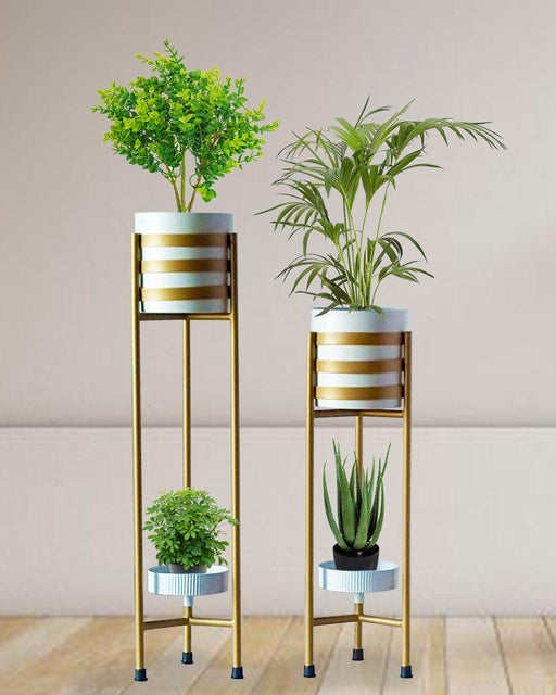 Golden and White Double Bowl Planters