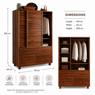 Wooden Twist Traditional Design Sliding Doors Wardrobe with Six Drawers And 2 Door ( Brown ) - WoodenTwist