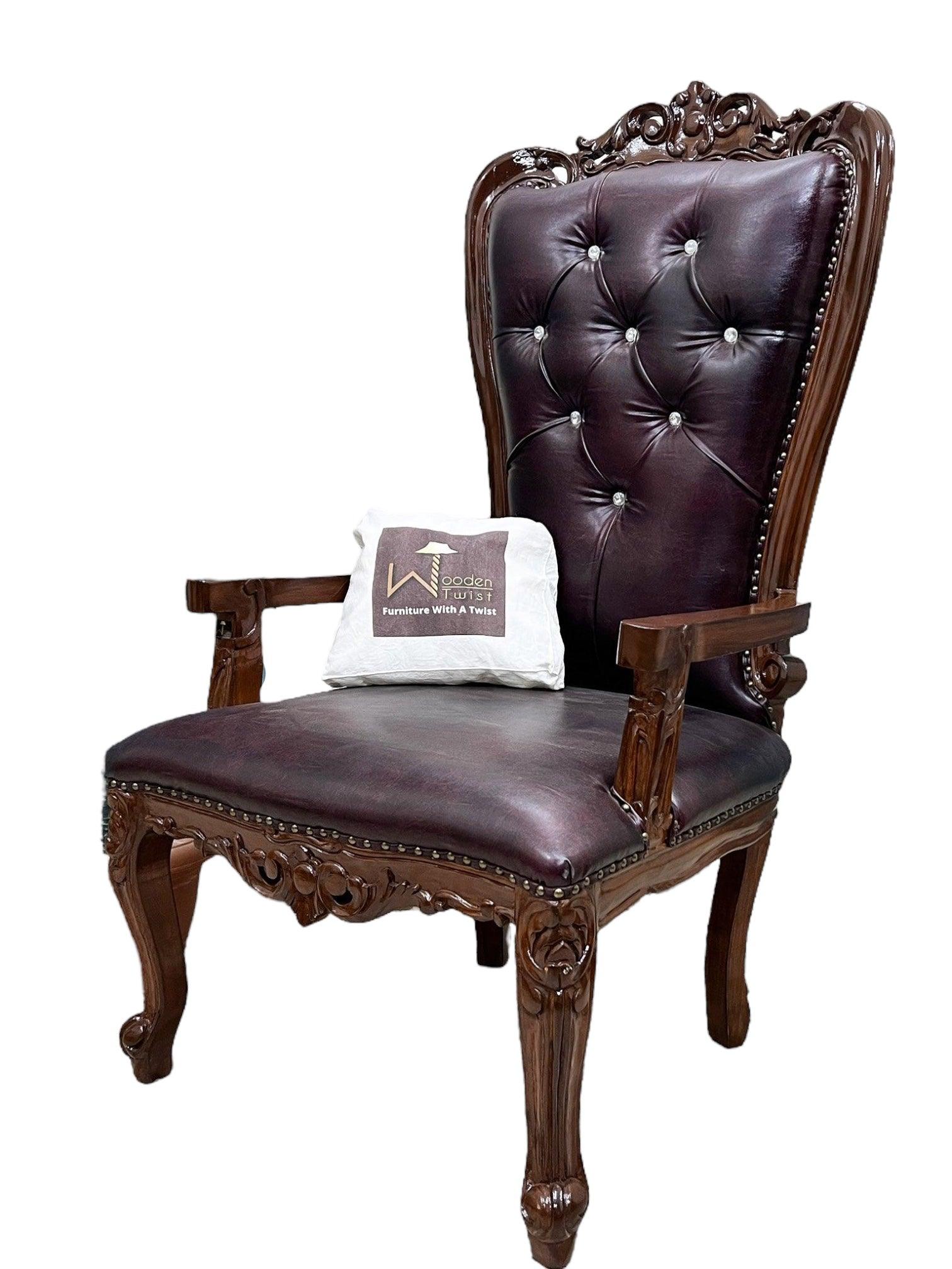 Wooden Twist Luxurious Hand Carved Teak Wood High Back Throne Chair - WoodenTwist