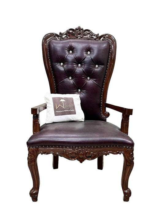 Wooden Twist Luxurious Hand Carved Teak Wood High Back Throne Chair - WoodenTwist