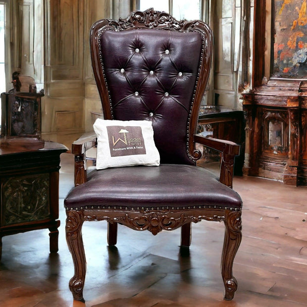 Wooden Twist Luxurious Hand Carved Teak Wood High Back Throne Chair - WoodenTwist