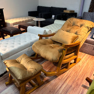 Wooden Rocking Chair Colonial and Traditional Super Comfortable Cushion And With Footrest (Natural Polish) - WoodenTwist