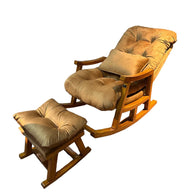 Wooden Rocking Chair Colonial and Traditional Super Comfortable Cushion And With Footrest (Natural Polish) - WoodenTwist