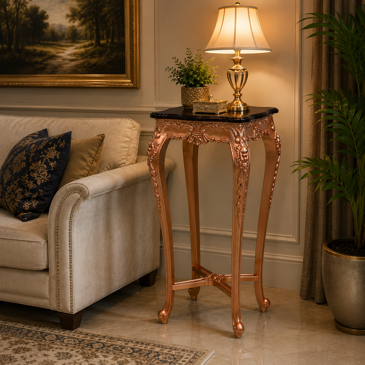 Elegant Carved End Table in Teak Wood - WoodenTwist