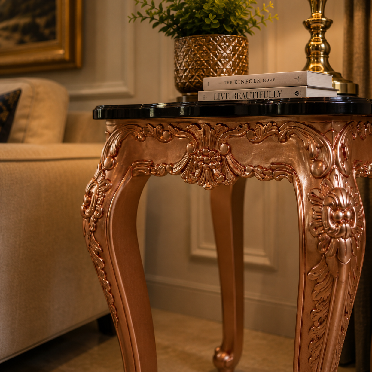 Elegant Carved End Table in Teak Wood - WoodenTwist
