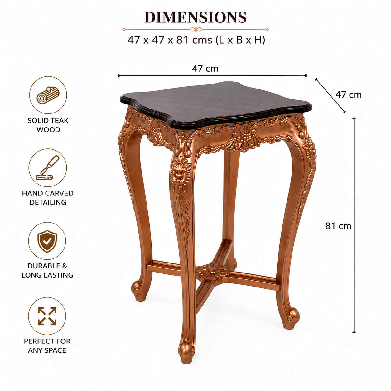 Elegant Carved End Table in Teak Wood - WoodenTwist
