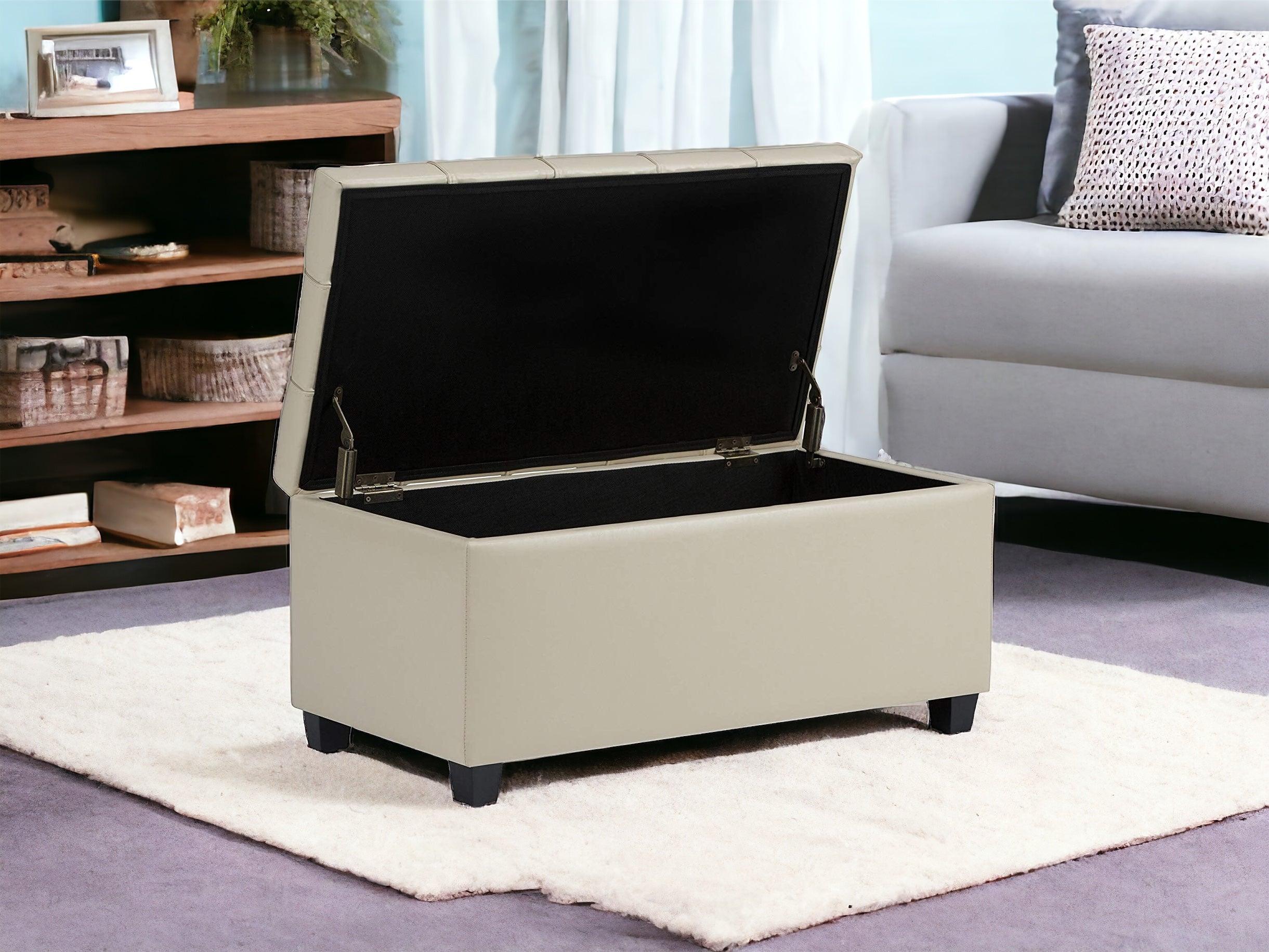 1 Seater Luper Tufted Storage Ottoman Pouffes with Storage Satin (Leatherette) - WoodenTwist