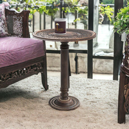 Wooden Twist Sculpte Hand Carved Solid Wood End Table - WoodenTwist