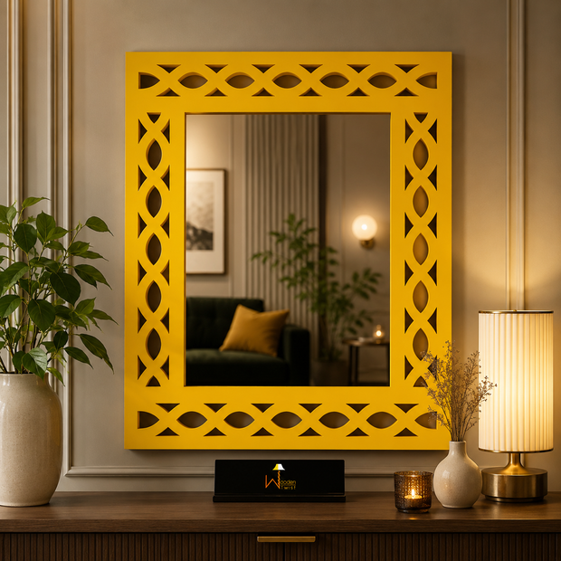 Modern Decorative Wooden Wall Mirror Bathroom Mirror (Yellow Frame)