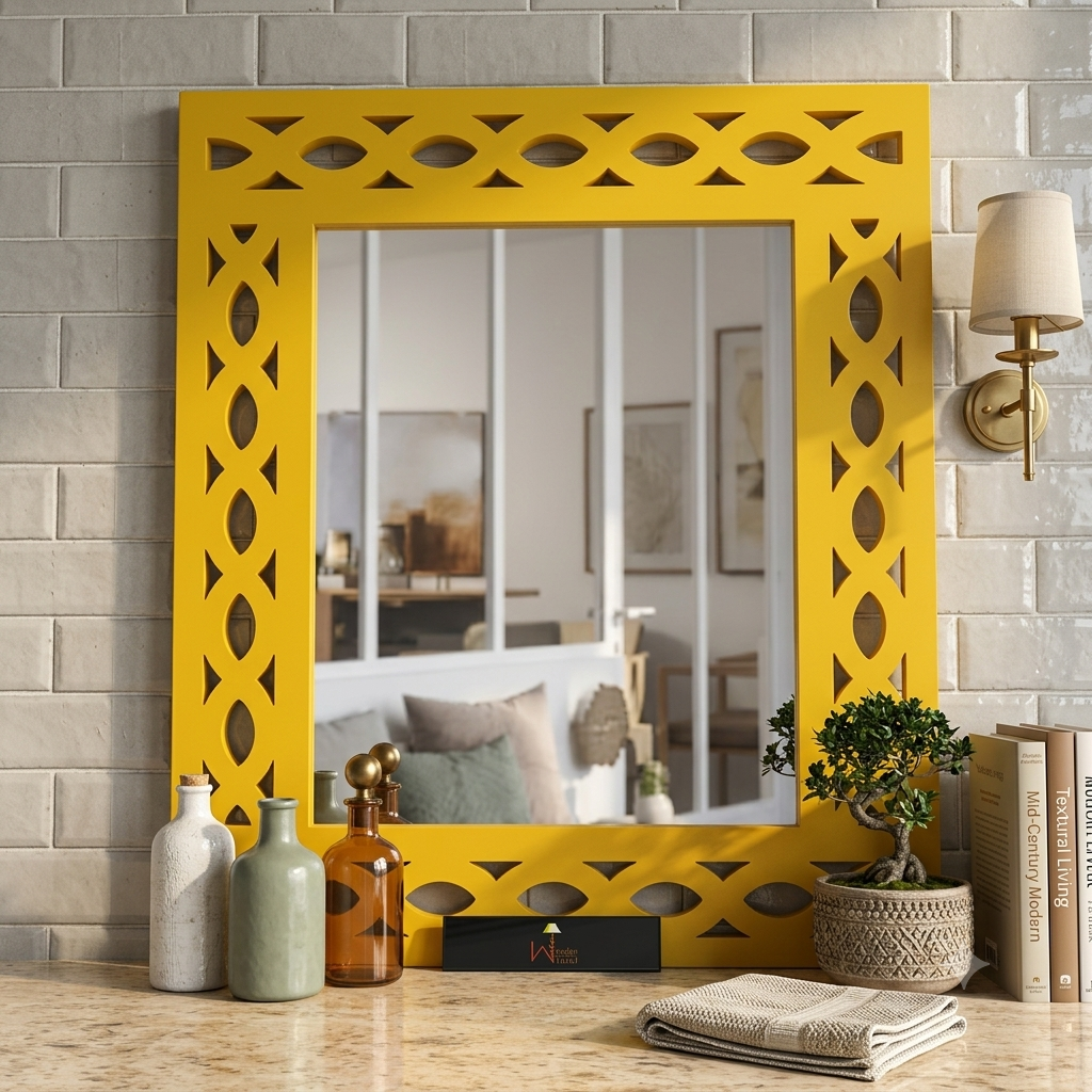 Modern Decorative Wooden Wall Mirror Bathroom Mirror (Yellow Frame)