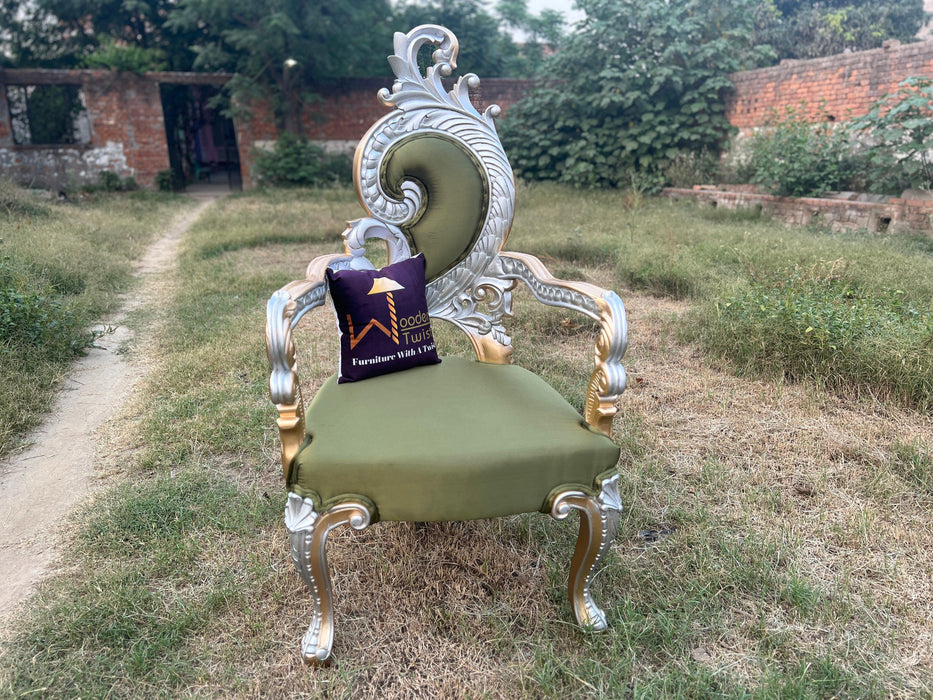 Royal Look Teak Wood Armrest Chair ( Golden Finish )
