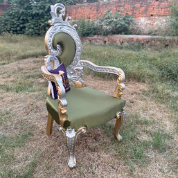 Royal Look Teak Wood Armrest Chair ( Golden Finish )