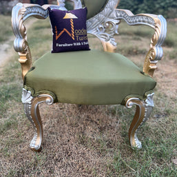 Royal Look Teak Wood Armrest Chair ( Golden Finish )