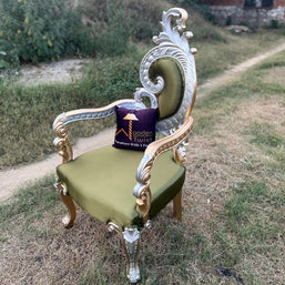 Royal Look Teak Wood Armrest Chair ( Golden Finish )