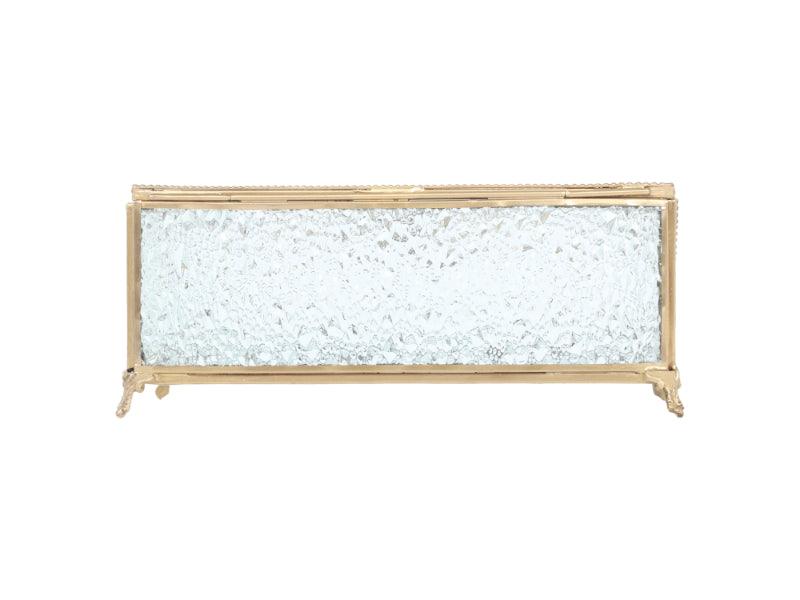 Gleaming Crackle Glass Tissue Box with Antique Brass