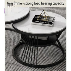 Black Iron Nesting Tables | Set of 2 with Composite Marble Tops | Large 20” & Small 16” | Modern Living Room Accent