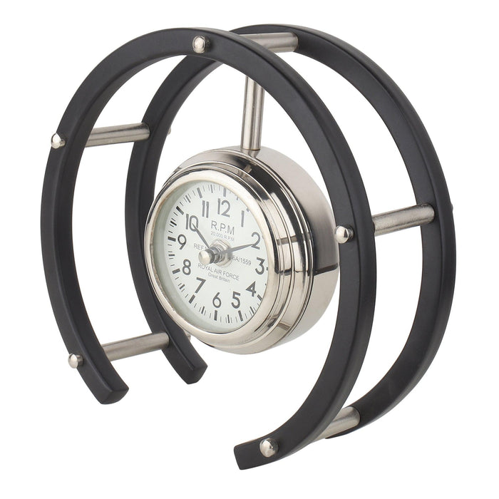 Graceful Luna Serenade Table Clock in Silver & Black - Circular Design - WoodenTwist