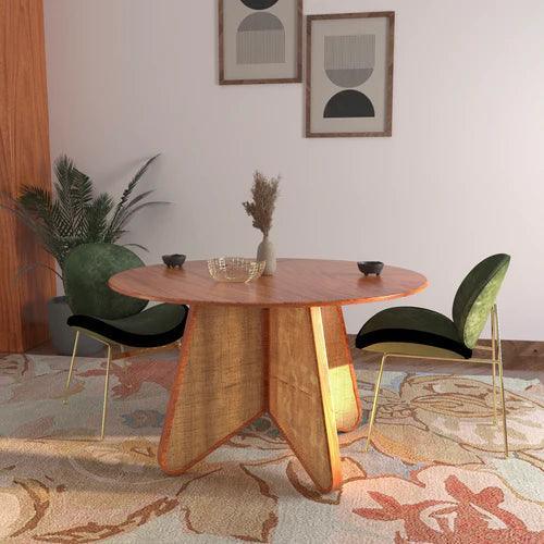 Round teak wood dining table with rattan