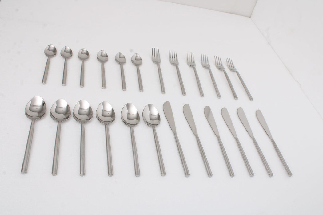 Radiant Reflections Silver Cutlery (Set of 24) 6 Knife, 6 Fork, 6 Rice Spoon, 6 Dessert Spoon - WoodenTwist
